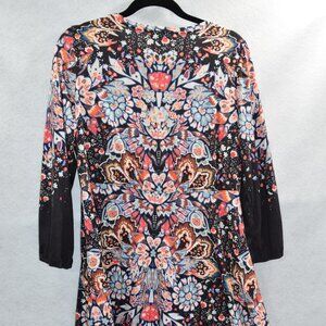 ALDOMARTINS Black Colorful Print Stretch Jersey Dress